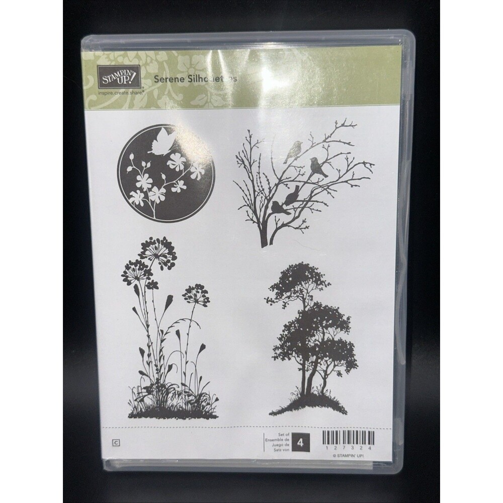 Stampin' Up Serene Silhouettes Set Of 4 Rubber Stamps birds floral flowers tree